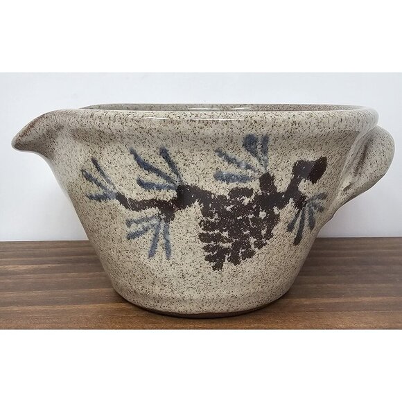 Vintage Old Time Pottery Gravy Mixing Bowl 1997 Stoneware 7" Pinecone USA Rustic - Picture 1 of 10